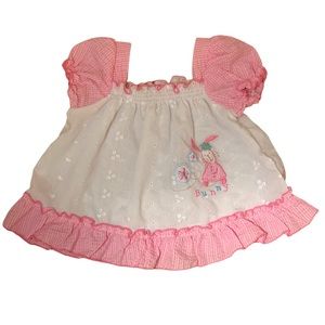 🌟3/$15🌟 Easter Pink White Gingham Seersucker Top Peplum Embroidered Baby 9-12 M